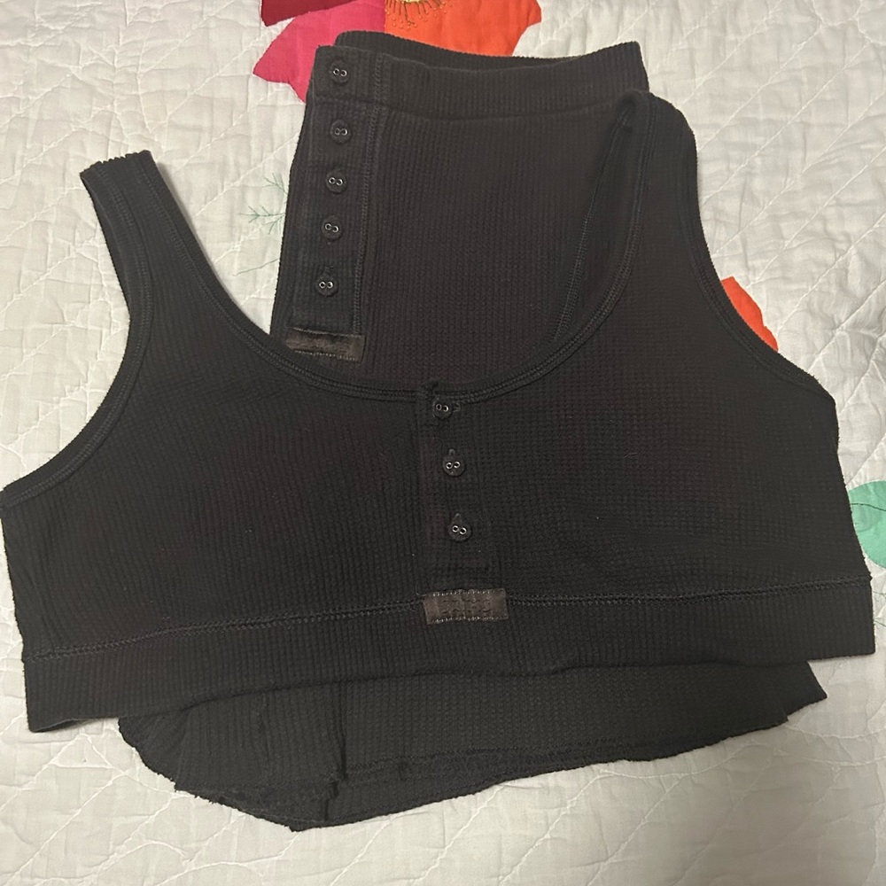 Skims chocolate Brown Ribbed Crop Top and Shorts